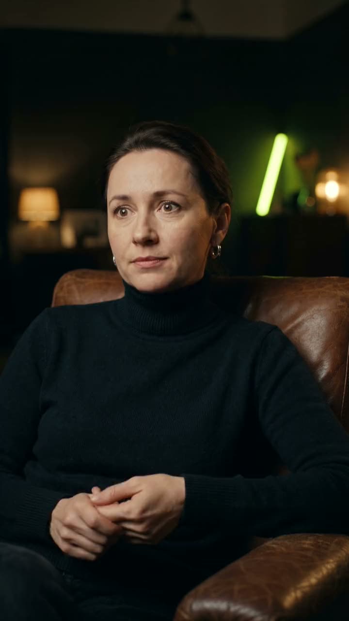 Vertical clip from an interview: close-up of the guest, word-by-word captions